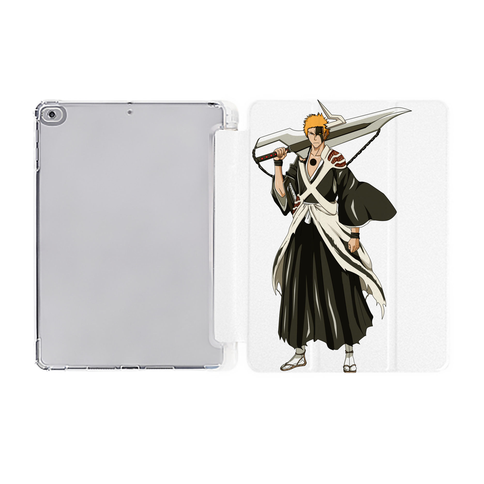 （画像用） ブリーチ 黒崎一護（くろさき いちご）BLEACH Kurosaki Ichigo IPad ケース ペン収納付き 三つ折りスタンド PUレザー×シリコン 対応機種9.5/10.5/10.9インチ